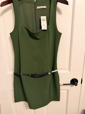 Abercrombie & Fitch Olive Green Sleeveless Mini Dress with Thin Belt